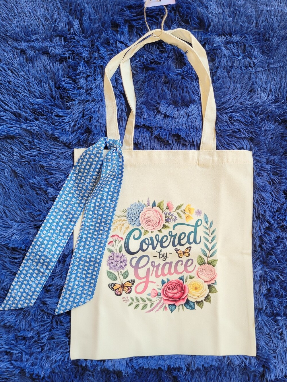 Custom Covered By Grace Canvas Tote Bag With Sash
